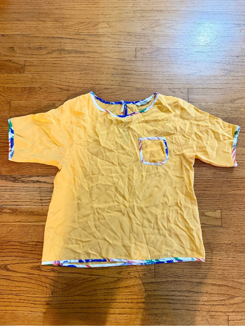 Tucker Orange Short-Sleeve Silk Top with Contrast Trim